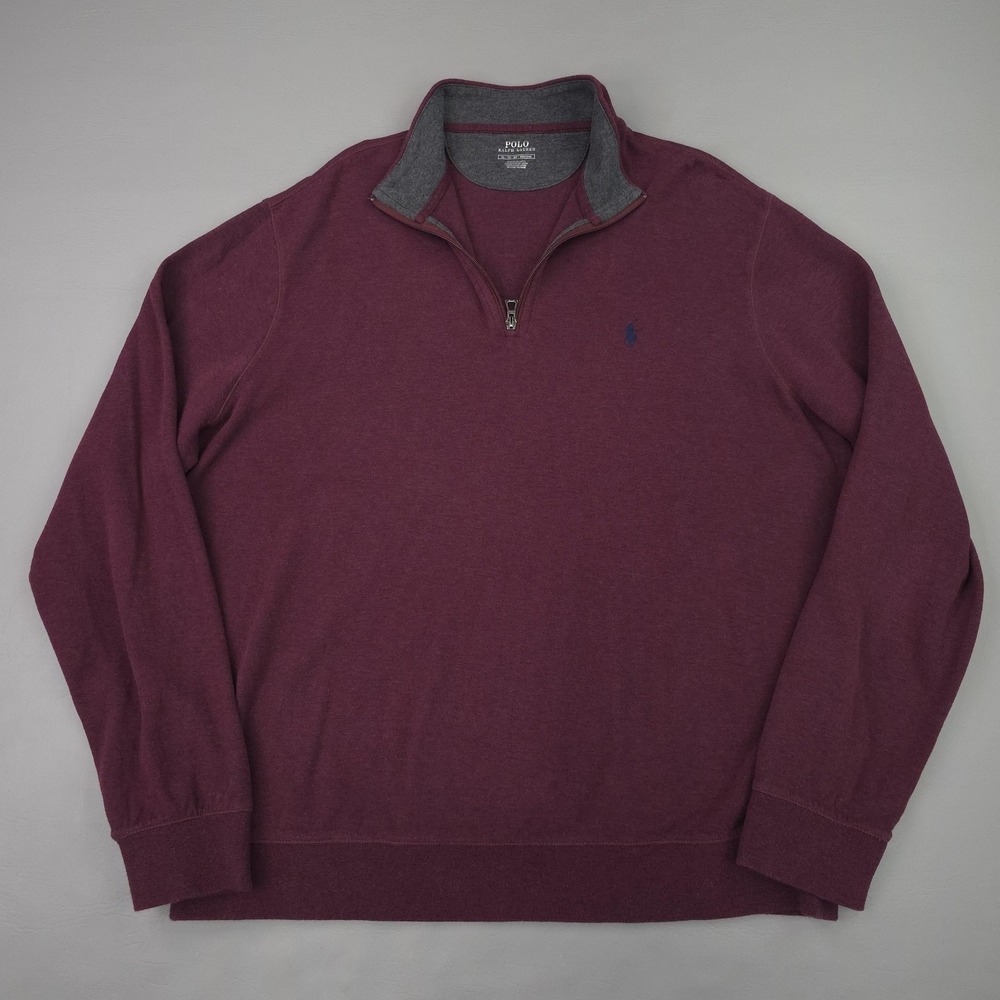 Polo Ralph Lauren Sweater Men XL Burgundy 1/4 Zip Mock Neck Cotton Knit Pullover